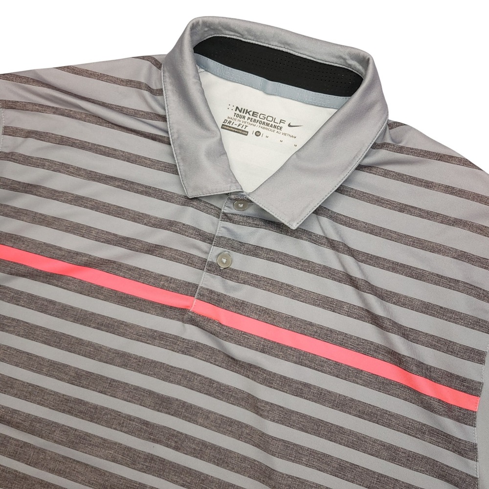Nike Golf Tour Performance Dri-FIT‎ Polo Shirt Striped Gray Mens Medium